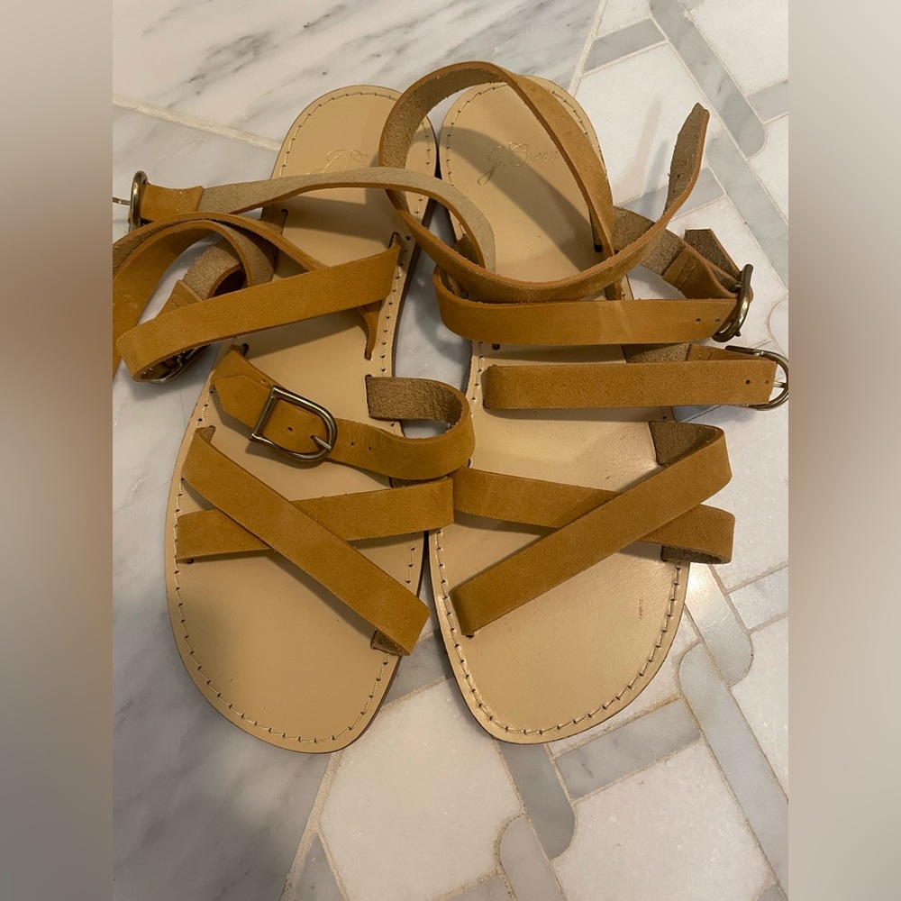 J. Crew Ochre Yellow Gold Suede Leather Strappy
Gladiator Sandals Flats